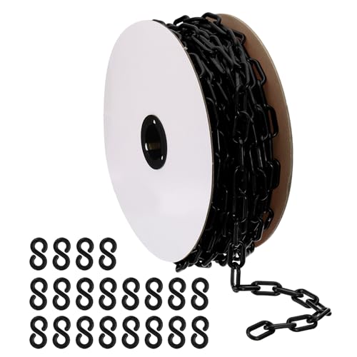 PATIKIL Plastic Chain,82 FEET Safety Barrier Chain for Crowd Control, 1/4inch(6mm) Black Plastic Chains Links for Queue Lines, Parking, Fences, Gate, Concerts, and Decoration