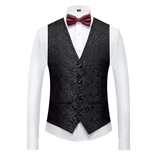 Mens Suits Regular Fit 3 Piece Skinny Tuxedo Blazer Waistcoat Pants Shawl Lapel Paisley Suits Men For Wedding Black #TOP2