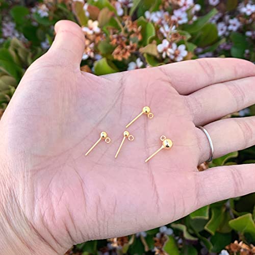 10 Pairs Adabele Authentic Gold Plated Sterling Silver Ear Stud Earring Posts 5Mm Ball With Open Loop Earnut Back Safety Clutches Ss19-5 #TOP3