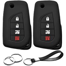 2pcs Compatible with Toyota Corolla Camry GR Corolla Flip 4 Buttons Black Key Fob Cover Case Key Chain Protector Keyless Remote Holder