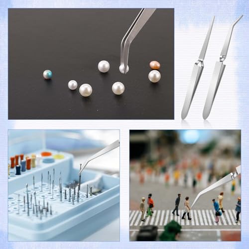 2 Stück Kreuzverriegelungs Pinzette, Kreuzpinzette, gebogen und gerade, Edelstahl Splitterpinzette Set, Feinmechaniker Feine Gebogene Pinzette für DIY Basteln, Schmuckherstellung, Elektroniklabor