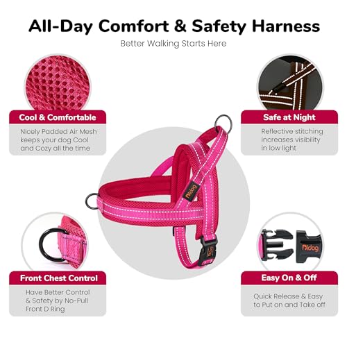 Image of Didog No Pull Dog Harness for Small Dogs, Breathable Mesh Padded,Hot Pink,S | Quick Fit, Easy On and Off, Lightweight, Reflective Vest Harness for Night Safty, Easy for Walking and Training, Chest 18-22 inch