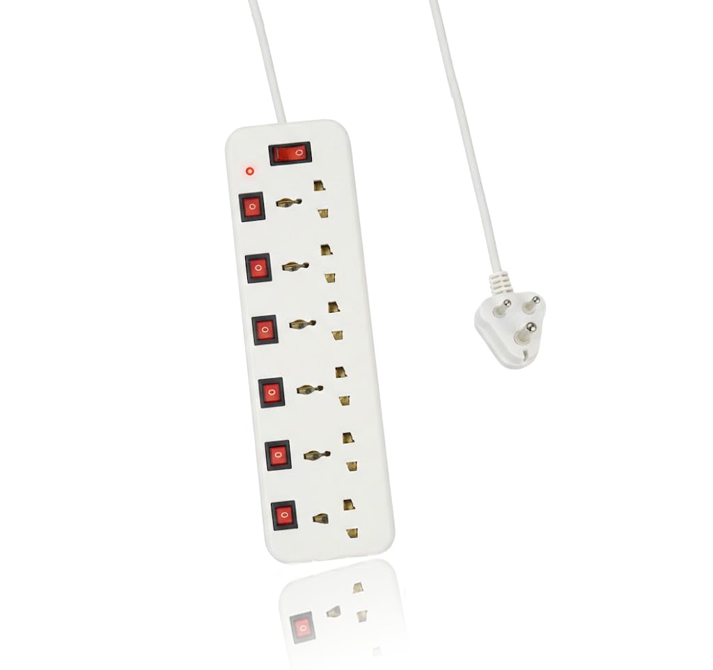 SockeTix Extension Cord 2.5 Meter Wire with Individual Switch, Power Extension Cord with 1500Watt Power in White Colour (White)-image-40