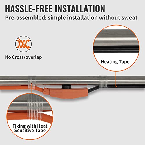 Vevor Pipe Heating Cable, 9-Feet 7W Heat Tape For Pipes With Built-In Thermostat, Protects Pvc Hose, Metal And Plastic Pipe From Freezing, 120V #TOP5