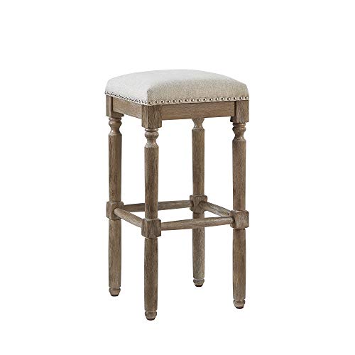 Ball & Cast Pub Height Bar Stools Upholstered Pub Stool Weathered Oak finish 30"H, Taupe Fabric 2-Pack by Ball & Cast - Image 3