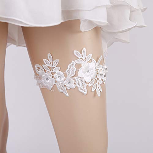 Amosfun Western Wedding Bride Garter Belt Lace Rhinestone Flower Bridal Foot Decor Floral Ornaments (White) #TOP4