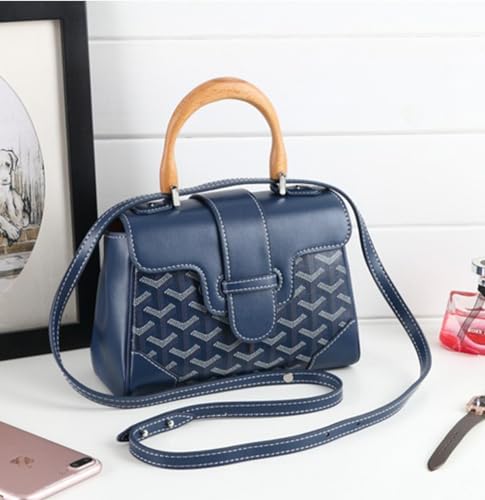Image of HIONRE Genuine Cowhide Leather Tote Bag For Women Crossbody Bags Satchel Wood Top-Handle Bag Gift for Lady
