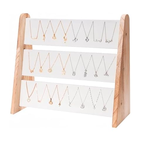 humberboat Necklace Holder 3 Tier Wood Necklace Organizer Stand with White Velvet, Necklace Display Stand for Selling, Chain Necklace Holder Rack for Show, 72 Necklaces Bracelets Cover