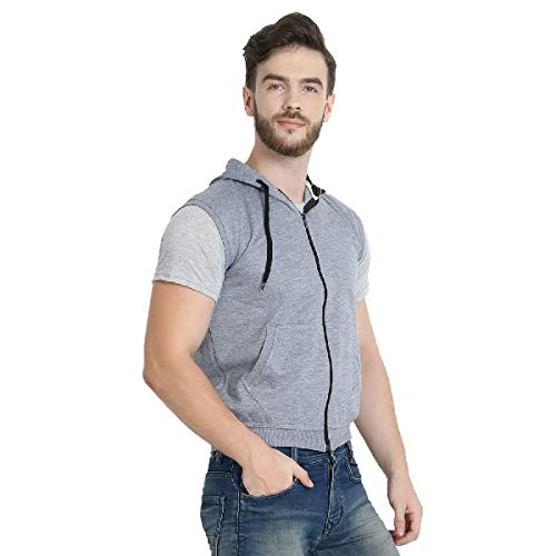 Image of Teemoods Men's Cotton Fleece Sleeveless Hooded Jacket - Casual Zip Up Vest for Gym Workout, Running, Aerobics, Yoga - Regular Fit with 2 Pockets