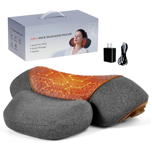Upgraded Neck Massager Pillow 3-in-1 Neck Massager Traction Massage with Heat Neck Pillow for Shoulder Pain Deep Tissue Pain Relief Rechargeable TheraPillow Gifts for Mother