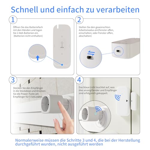 Fensterkontaktschalter Dunstabzugshaube, Funk Abluftsteuerung, Fensterschalter für Kamin, Kontaktschalter mit Fenster Magnetschalter für Dunstabzugshaube