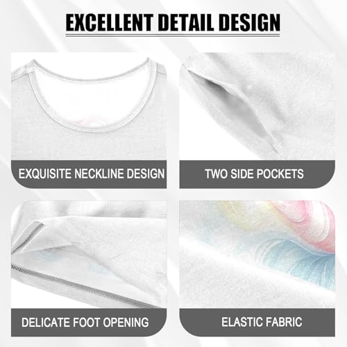 Rainbow Horse White Pajama Set Short Sleeve Summer Pajamas Sleepwear Nightwear Set Cotton 5Y4