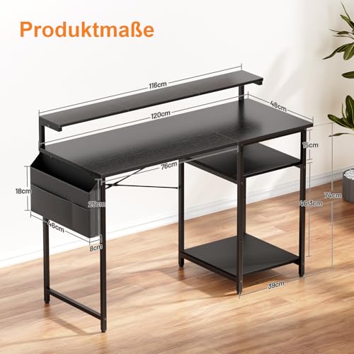 Bureau d'ordinateur avec LED HLONONE 120cm table noir