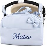 Danielstore Bolso Bebe Carro Bebé Personalizado con nombre bordado Bolsa Maternidad Bolso Hospital con Asa Colgar al Hombro Con asas para colgar al Carro Bolso Organizador con gran Capacidad (Azul)