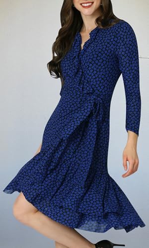 Image of KOH KOH Womens Long Sleeve Wrap Ruffled Wedding Guest Print Mini Dress