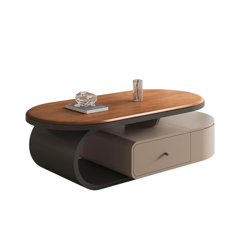 2WFYJNITP Sala de Estar Mesa de Centro Ovalada Extensible for Espacios pequeños, Acabado Moderno Minimalista en Nogal, Mesa té Elegante y Funcional for Sala Estar, Perfecta for Uso doméstico Centro