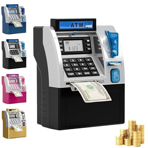 デジタルマネーボックス、スマートATM貯金箱、電子貯金箱、デビットカード付き電子ミニATM貯蓄銀行、漫画金庫、パスワードログイン音声プロンプト(Black)