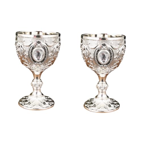 Elictech Verre à calice vintage en forme de calice royal en relief - Gobelet vintage en alliage de zinc - Décorations de fête médiévale pour Halloween - Fournitures de décoration (argenté)