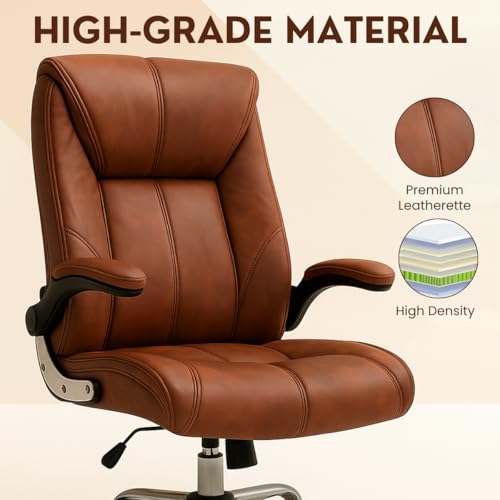 Image of Lakdi The Furniture Co High-Back Directior Office Chair and Executive Chair, Ergonomic Leatherette Desk Chair|Adjustable Arm Rest for 5-Year Warranty & Free Assembly-111012161 TanBrown