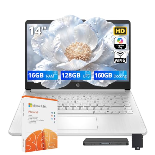 Image of HP Stream 14 inch HD Student & Business Laptop, Intel Processor N150, 16GB RAM, 288GB Storage (128GB UFS + 160GB Docking Station), Intel Graphics, 1 Year Office 365, Wi-Fi 6, Win 11, Silver