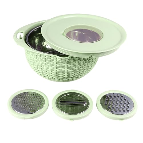 Juego 4 en 1 de Escurridor con Bol para Mezclar en la Cocina, Juego de Coladores y Escurridores de Alimentos con Herramientas para Cortar, Escurridor Giratorio (GREEN)