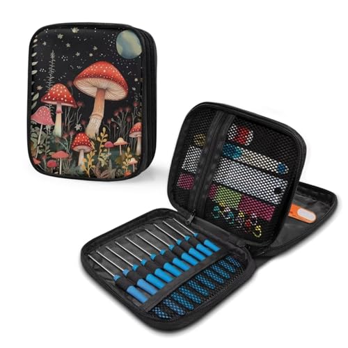 Image of Crochet Hook Case Galaxy Mushroom Crochet Hook Holder Portable Crochet Hook Storage Bag with Web Pockets Suitable for Crochet Needles /Knitting Accessories