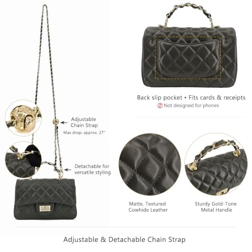 Image of M-ioi-M Small Quilted Crossbody Bags for Women,Leather Shoulder Bag with Gold Chain Strap,Metal Top Handle Flap Evening Purse