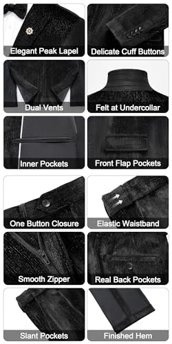 MAGE MALE Mens Suits Velvet Tuxedo Suit Set Slim Fit 2 Piece Luxurious Party Dinner Jacket Pants with Bow Tie - Image 5