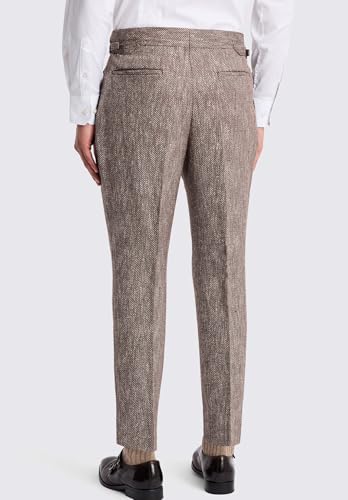 Men's Classic Flat Front Dress Pant Slim Fit Herringbone Tweed Straight Trousers3