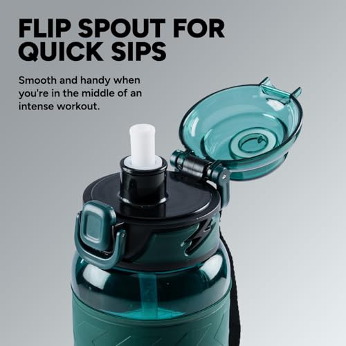 Image of Hundred Rock 1 Litre Water Bottle | 1000ml / 34oz | BPA Free | One Key Open Safety Lock | Spill and Leak Proof Sports, Travel, Gym Bottle (Alpine Green /Green)