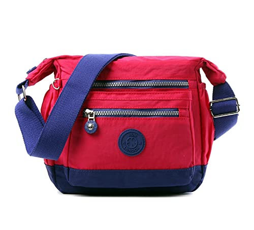 AOSSTA Womens Small Crossbody Bag Lightweight Crossbody Bags for Girls Waterproof Multi Pocket Shoulder Handbag (3205 Plum/Navy)