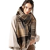 [Ｌｏｏ＆ｃ] [ルーアンドシー] 厚手 大判ルーシーストール レディース ストール 秋冬 大きいサイズ 大判ストール チェック柄 無地 ショール ひざ掛け メンズ ユニセックス【フリー-9モカブラウン】