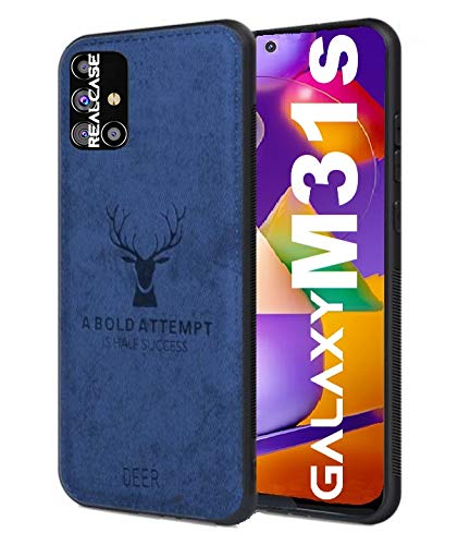 REALCASE Samsung M31s Back Cover Case Stylish | Fully Protective Deer Design Shock Proof TPU Bumper | Fabric Back Cover Case for Samsung Galaxy M31s (D-Blue)- Best and cheap mobile covers in India