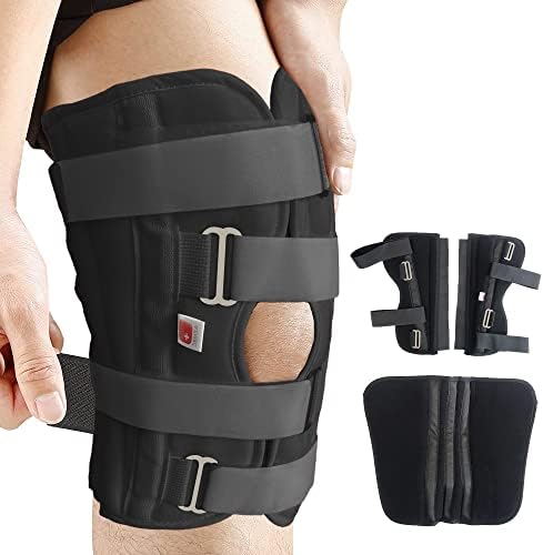 Azmec Leg Brace Tri-Panel Orthopedic Knee Immobilizer 12" Long Adjustable Knee Splint – Lightweight Universal Leg Brace for Kids, Women and Men - Black