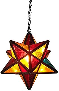 HJXDtech- Retro Nordic Style Pentagram Stereo Star Pendant Light Electro-Soldering Glass Ceiling Lamp Loft Rural Chandelier (Transparent)