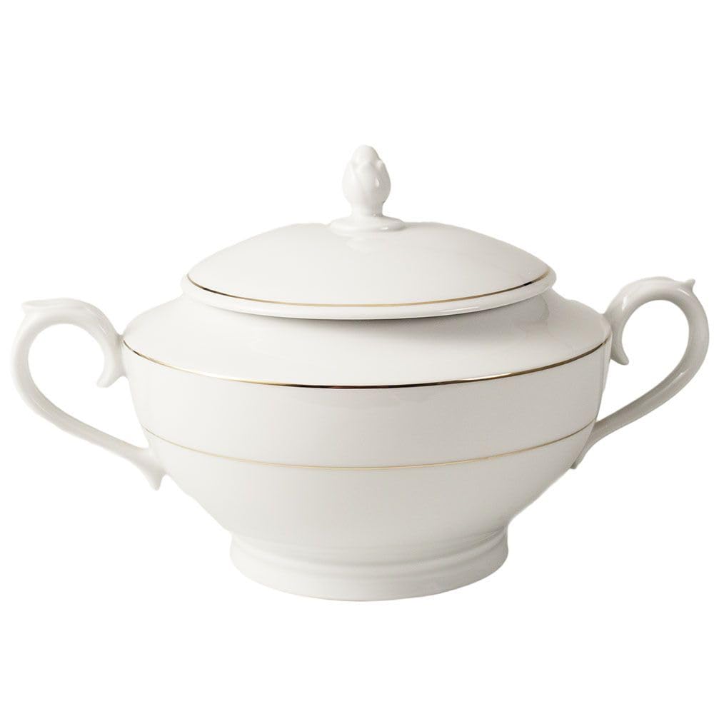 Sopera de porcelana blanca (2,5 l) Bremen, 1 tapa de porcelana, filo de oro, edición limitada