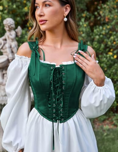 Image of Scarlet Darkness Women Renaissance Corset Pirate Bustier Top Bodice Bodyshaper Deep Green Size 16