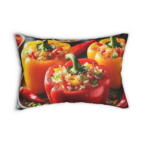 20x14 Spun Lumbar Pillow – Vibrant Stuffed Bell Peppers Design