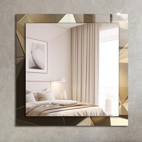 Grand miroir rectangulaire 60x60cm avec cadre géométrique bois style boho