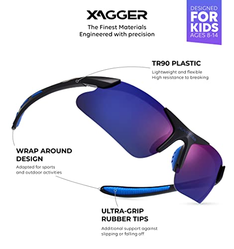 Xagger Youth Polarized Sports Sunglasses For Boys Girls Age 8-14 Kids Teens Lightweight Baseball Softball Cycling Running Glasses #TOP1