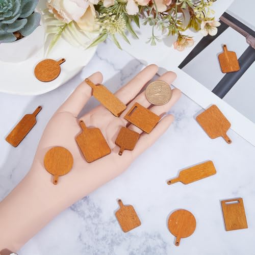 Juego de 20 tablas de cortar miniatura para casita de muñecas GORGECRAFT: 5 estilos (redondas, rectangulares y cuadradas), de madera natural sin acabado, con mango miniatura 3