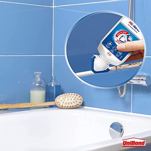 Unibond Re-New, White Silicone Sealant for Kitchen & Bath, One-Step Bathroom Sealant Renewal, Waterproof Bath Sealant with Triple Mould Resistance, 1 x 80ml