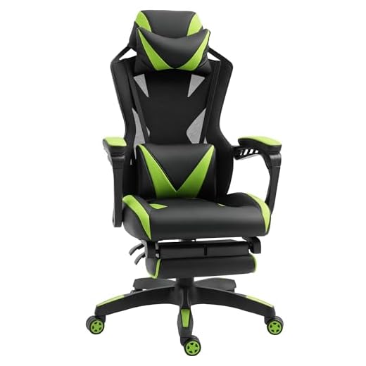 Vinsetto Silla Gaming Ergonómica Silla de Escritorio para Oficina con Altura Ajustable Respaldo Regulable de 170° Almohada Lumbar y Reposapiés Retráctil 65x70x117-125 cm Verde