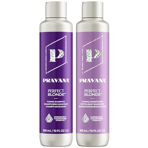 Pravana The Perfect Blonde Purple Toning Shampoo and Conditioner Set | Neutralizes Brassy, Yellow Tones | For Color-Treated Hair | Chromasilk Enhances Shine & Protection | Vegan | 10 Fl Oz