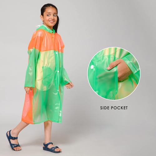 Image of THE CLOWNFISH Polyester Puddle Jumper Series Unisex Kids Waterproof Single Layer Pvc Standard Length Longcoat /Raincoat With Adjustable Hood.