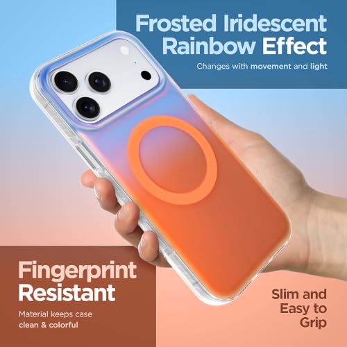 Image of Magnetic Case for iPhone 17 Pro Max [Compatible with Magsafe] | [Anti-Yellowing] [1 Screen Protector] Cute Fashion Iridescent Case for iPhone 17 Pro Max 6.9 inch 2025, Blue Orange