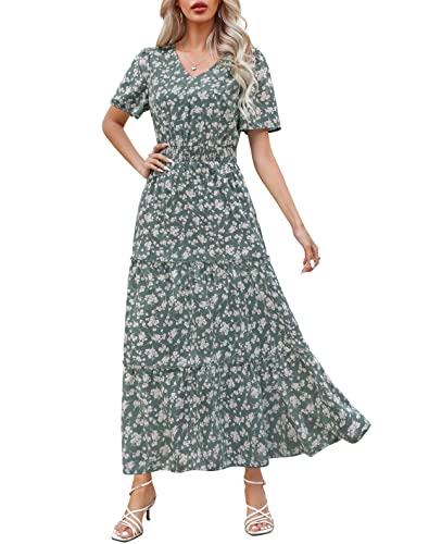 Womens 2025 Flutter Sleeve Floral Maxi Dress
