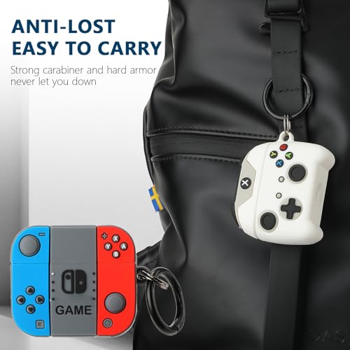 Image of [2Pack] Gedicht for Apple Airpods 4th Generation Case Cover(2024), Cute Cartoon Game Consoles Controller Soft Silicone Protective Cases for Airpods 4 Case with Keychain for Women Men，Blue+White