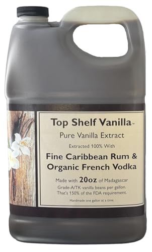 Pure Vanilla Extract Made of Fine Carribean Rums, Organic French Vodka, and 20oz of Grade A Madagascar vanilla beans per gallon. Handmade one gallon at a time. Packaging compliments volume. (4 Fl Oz)