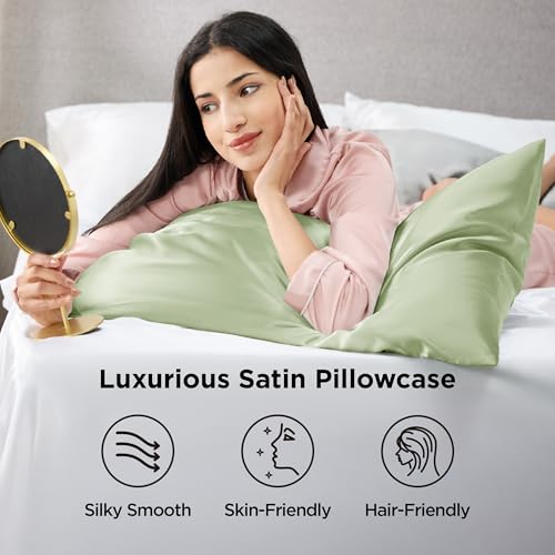 image for Bedsure Satin Pillowcase 2 Pack Similar to Silk Pillow Cases Standard 